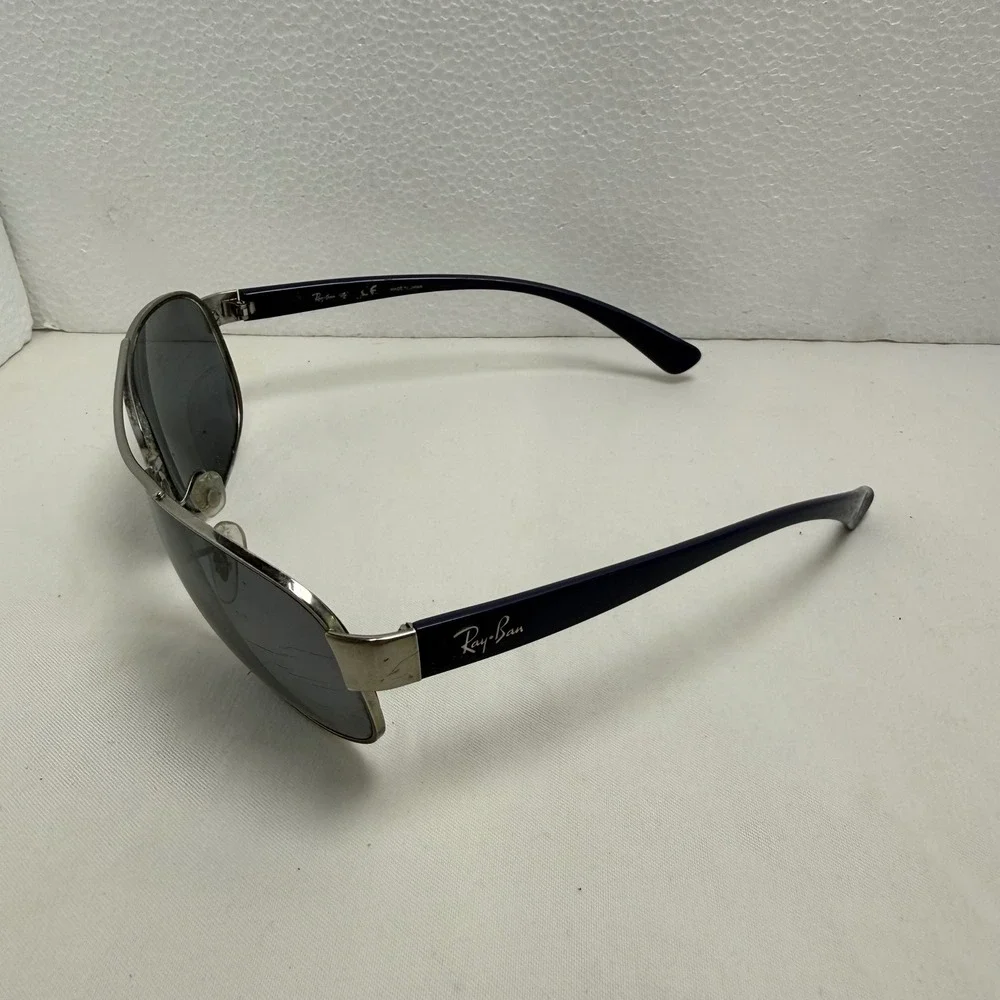Ray-Ban Frame ONLY‎ Men OS Silver RB3386 Aviator Navy Blue Metal Grey Lens 10140